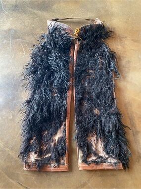 Rare Early 1900s Great West Saddlery Co. Ltd Black Angora Wooly Leather Chaps